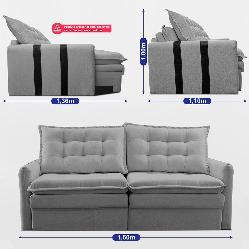 Sofá Baú Sem Caixa Retrátil 1,60m SoftGel Petit Boucle Cinza Claro Cama inBox - 4