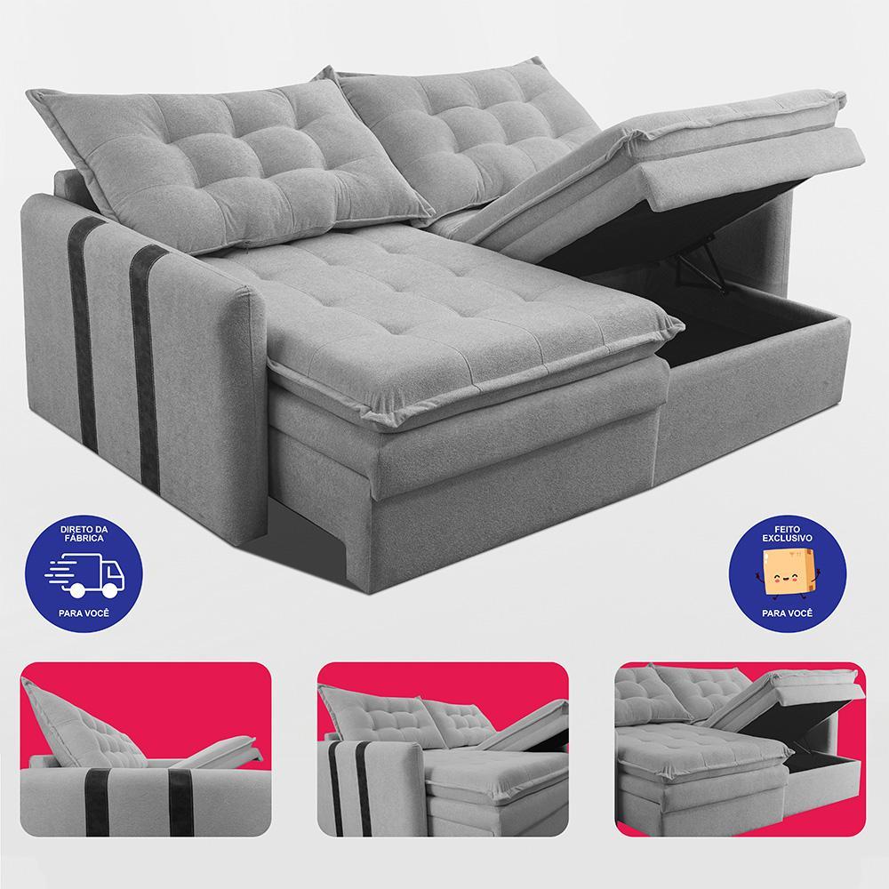 Sofá Baú Sem Caixa Retrátil 1,60m SoftGel Petit Boucle Cinza Claro Cama inBox - 7