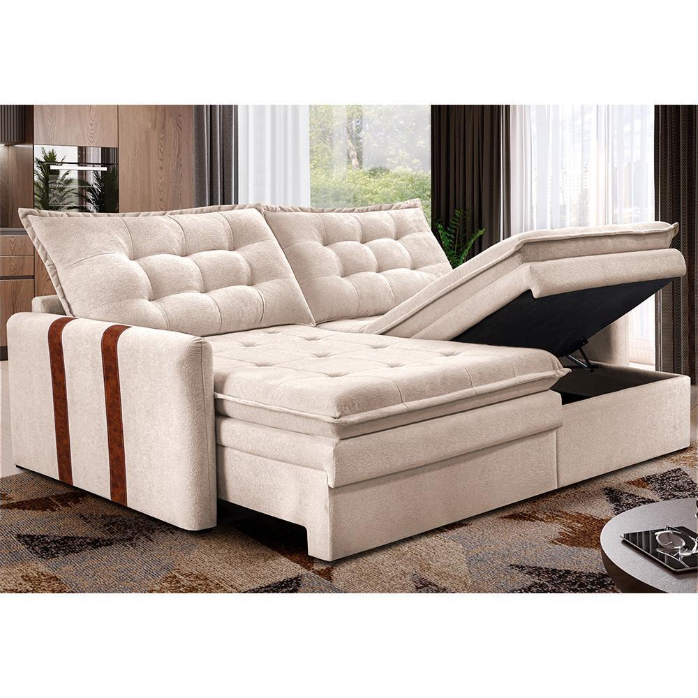 Sofá Baú Sem Caixa Retrátil 1,60m SoftGel Petit Boucle Bege Claro Cama inBox - 1