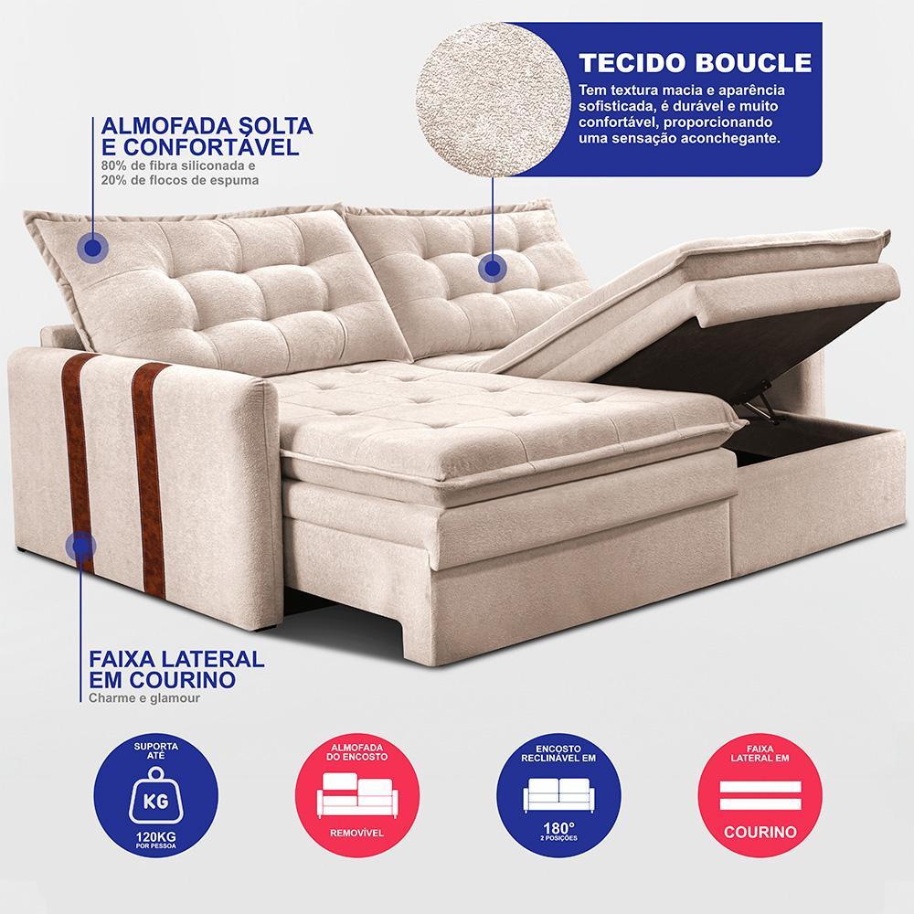 Sofá Baú Sem Caixa Retrátil 1,60m SoftGel Petit Boucle Bege Claro Cama inBox - 3