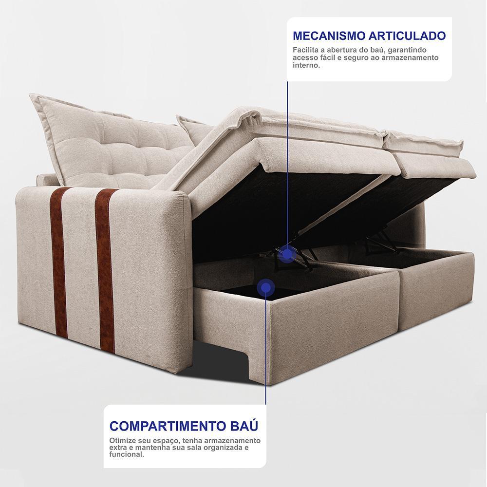 Sofá Baú Sem Caixa Retrátil 1,60m SoftGel Petit Boucle Bege Claro Cama inBox - 6