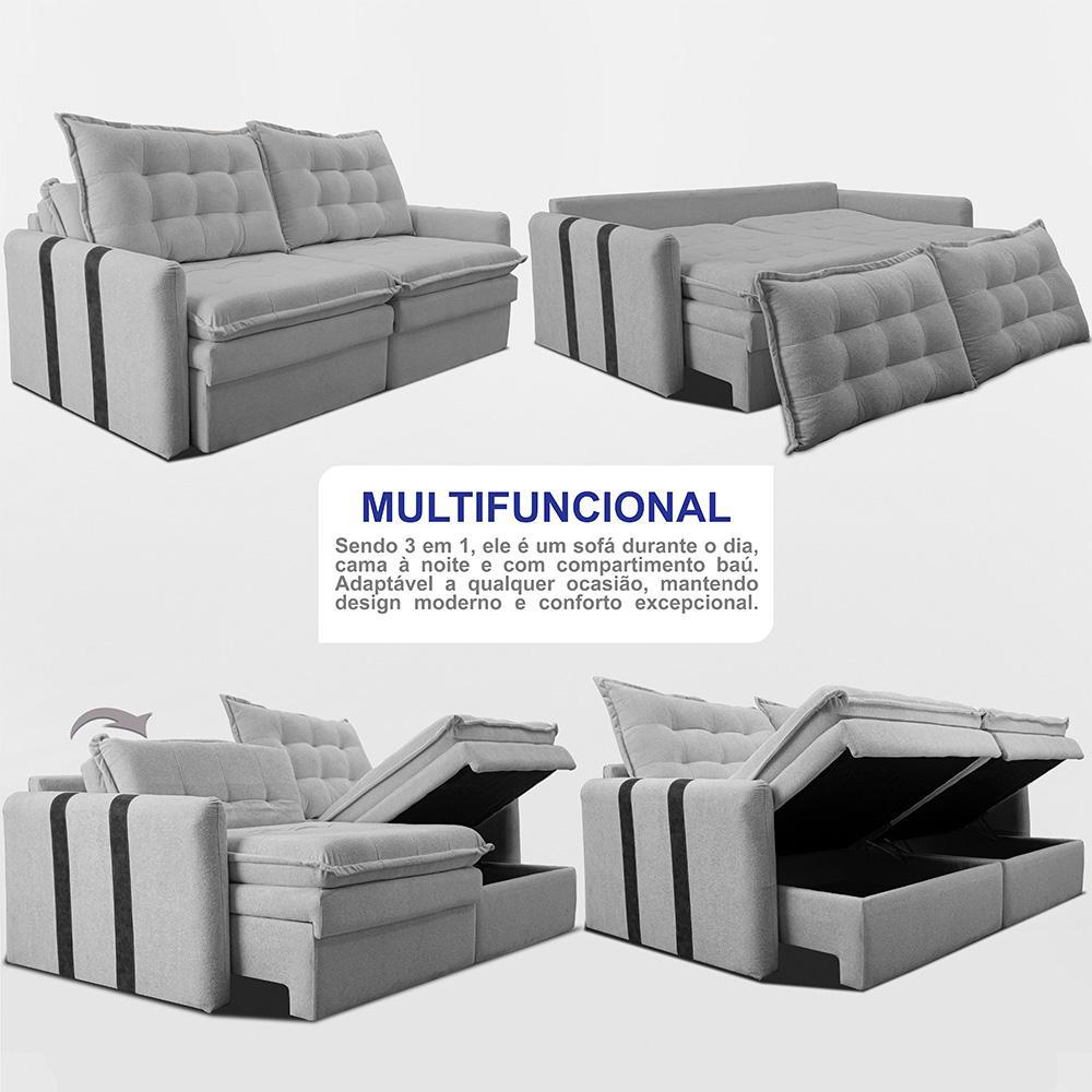 Sofá Baú Sem Caixa Retrátil 2,00m SoftGel Petit Boucle Cinza Claro Cama inBox - 5