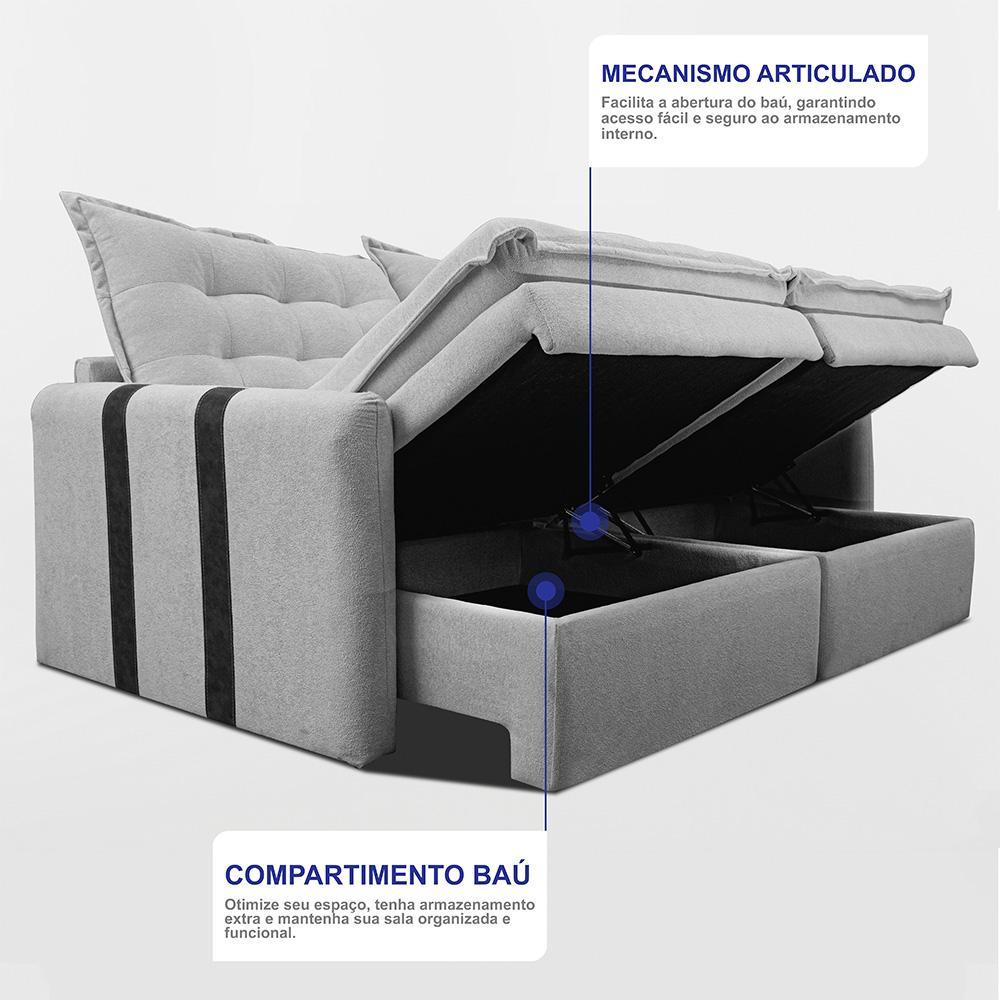 Sofá Baú Sem Caixa Retrátil 2,00m SoftGel Petit Boucle Cinza Claro Cama inBox - 6