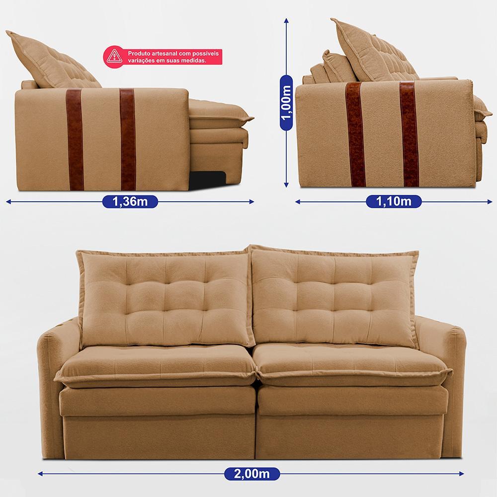 Sofá Baú Sem Caixa Retrátil 2,00m SoftGel Petit Boucle Caramelo Cama inBox - 4