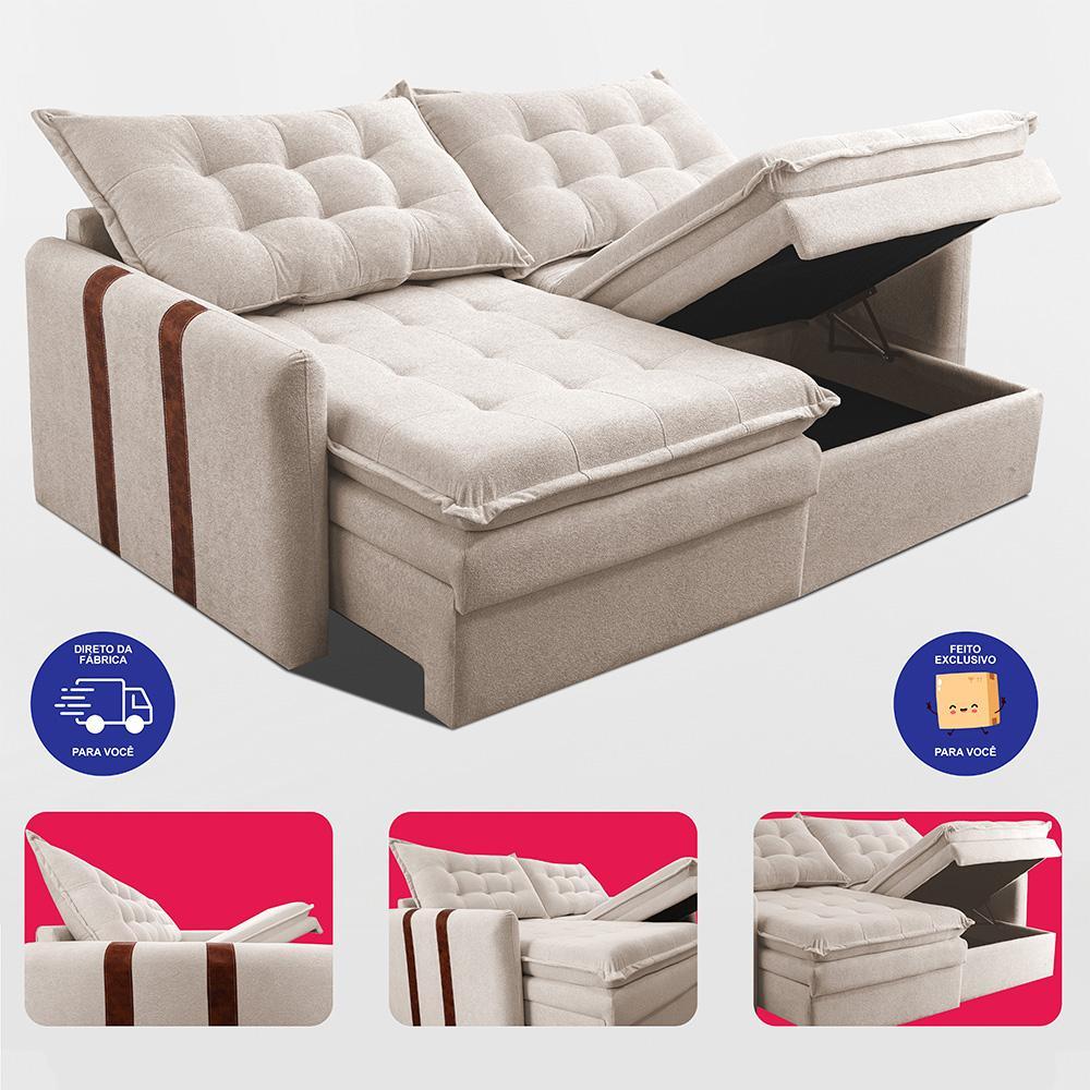 Sofá Baú Sem Caixa Retrátil 2,00m SoftGel Petit Boucle Bege Claro Cama inBox - 7