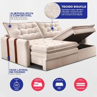 Sofá Baú Sem Caixa Retrátil 2,00m SoftGel Petit Boucle Bege Claro Cama inBox - 3