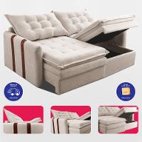 Sofá Baú Sem Caixa Retrátil 2,00m SoftGel Petit Boucle Bege Claro Cama inBox - 7