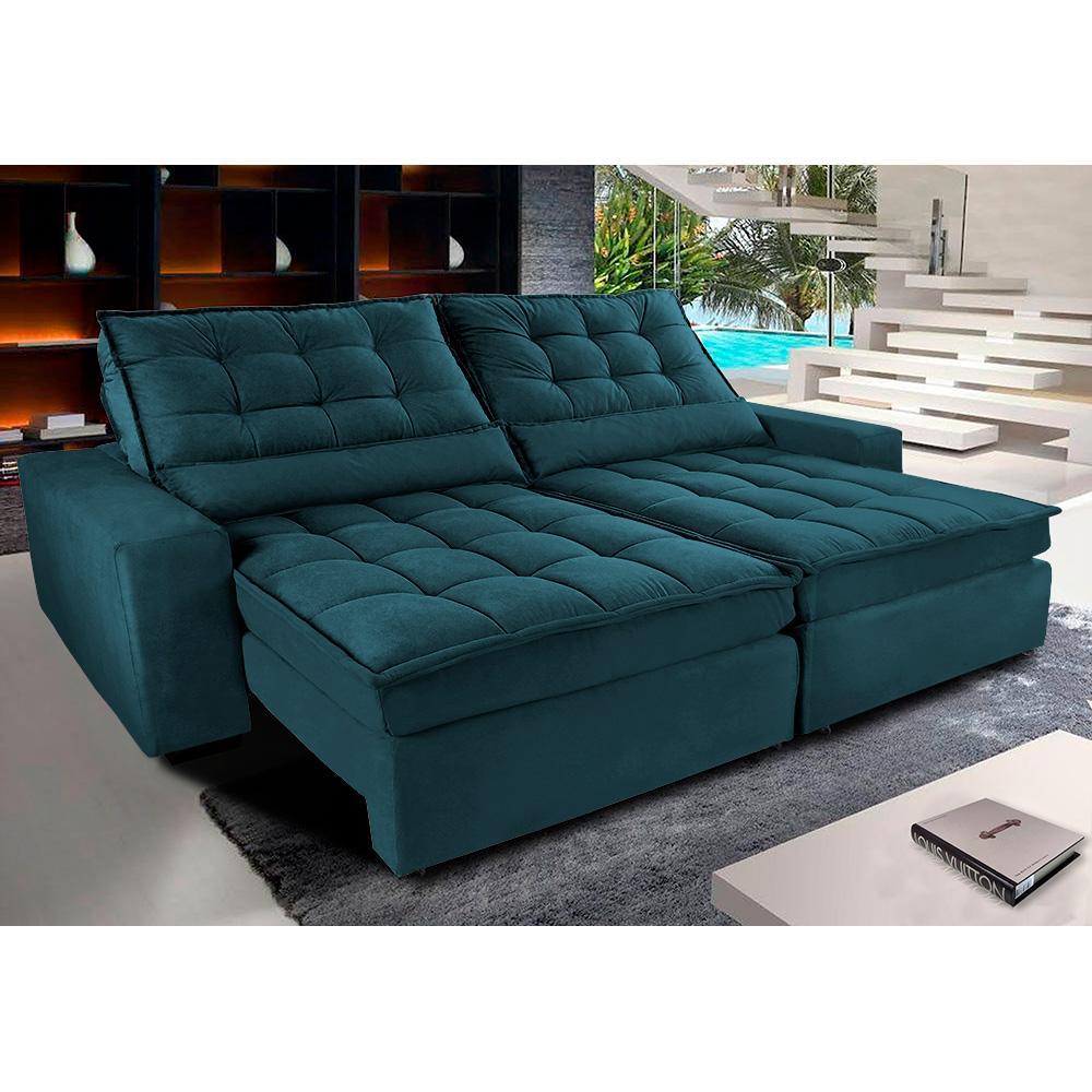 Sofá Retrátil e Reclinável com Molas Ensacadas Cama inBox Gold 2,72m Tecido Suede Velusoft Petróleo - 1