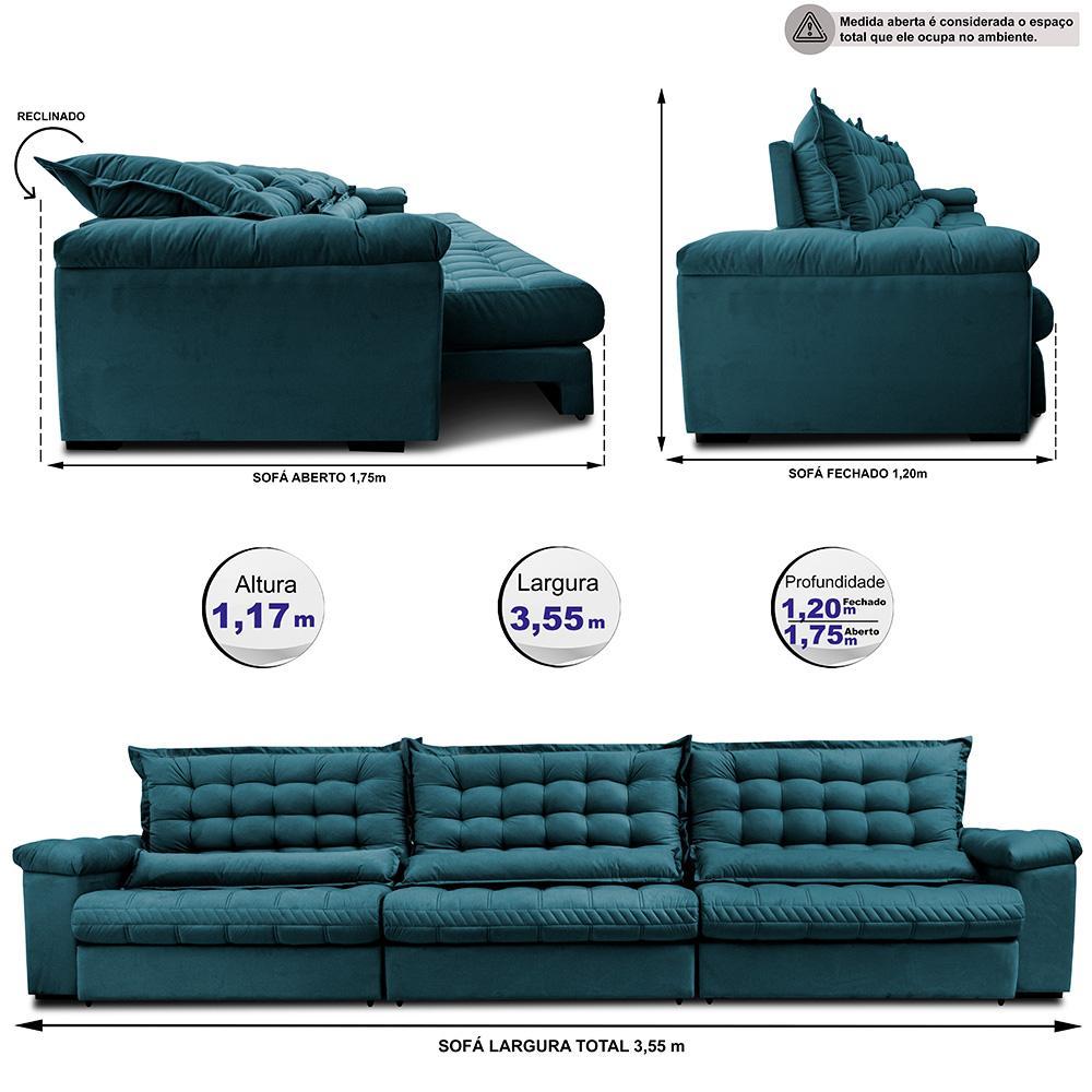 Sofá Retrátil Big Space 3,55m Cama inBox Petróleo - 2