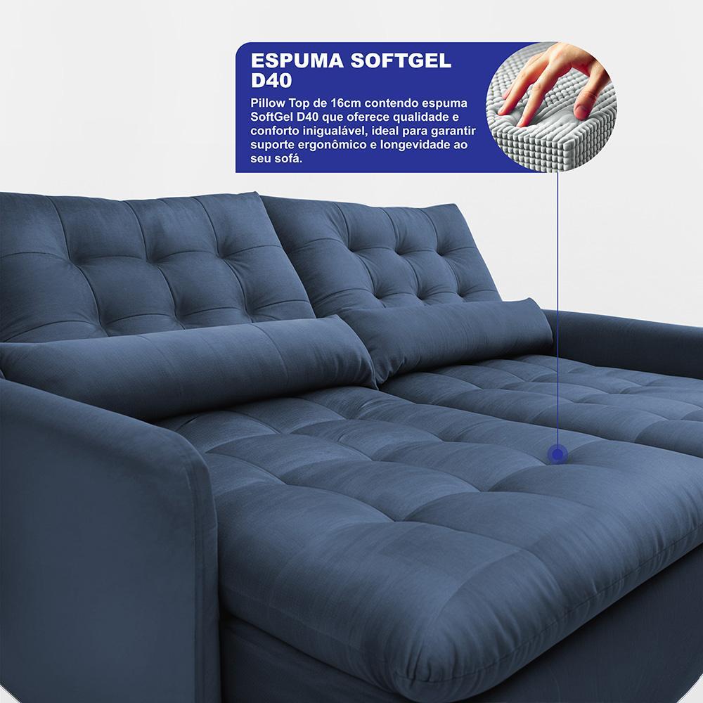 Sofá Sem Caixa Retrátil 2,00m SoftGel Celeste Velusoft Azul Cama inBox - 2