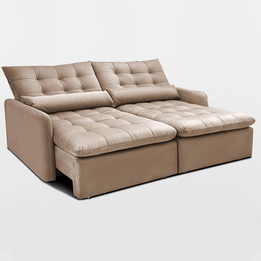 Sofá Sem Caixa Retrátil 1,60m SoftGel Celeste Velusoft Bege Cama inBox - 8