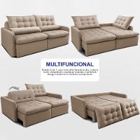 Sofá Sem Caixa Retrátil 1,60m SoftGel Celeste Velusoft Bege Cama inBox - 5