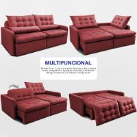 Sofá Sem Caixa Retrátil 1,80m SoftGel Celeste Velusoft Vermelho Cama inBox - 5