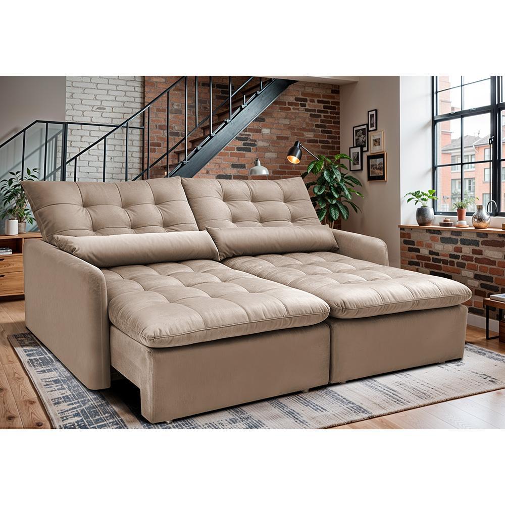 Sofá Sem Caixa Retrátil 1,80m SoftGel Celeste Velusoft Bege Cama inBox - 1