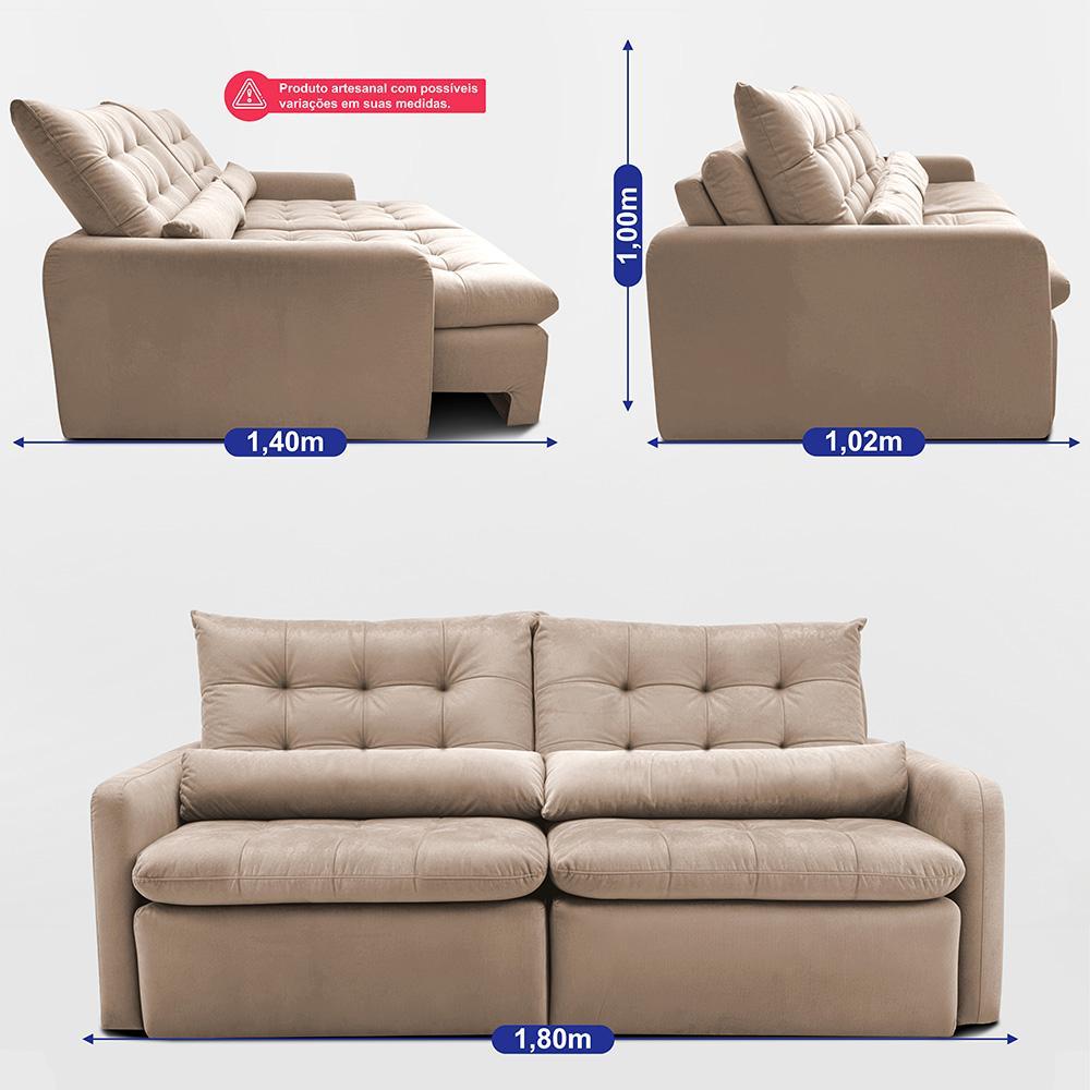 Sofá Sem Caixa Retrátil 1,80m SoftGel Celeste Velusoft Bege Cama inBox - 4