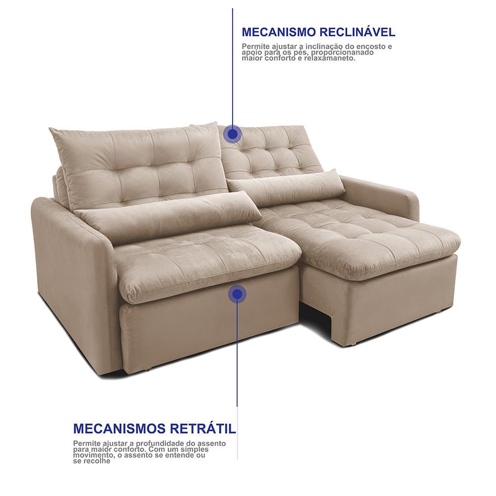 Sofá Sem Caixa Retrátil 1,80m SoftGel Celeste Velusoft Bege Cama inBox - 6