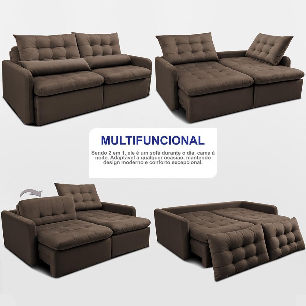 Sofá Sem Caixa Retrátil 1,80m SoftGel Celeste Velusoft Café Cama inBox - 5