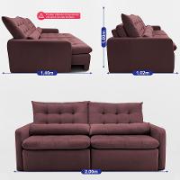 Sofá Sem Caixa Retrátil 2,00m SoftGel Celeste Velusoft Vinho Cama inBox