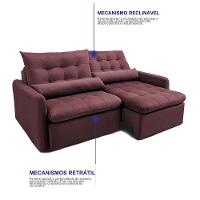 Sofá Sem Caixa Retrátil 1,80m SoftGel Celeste Velusoft Vinho Cama inBox - 6