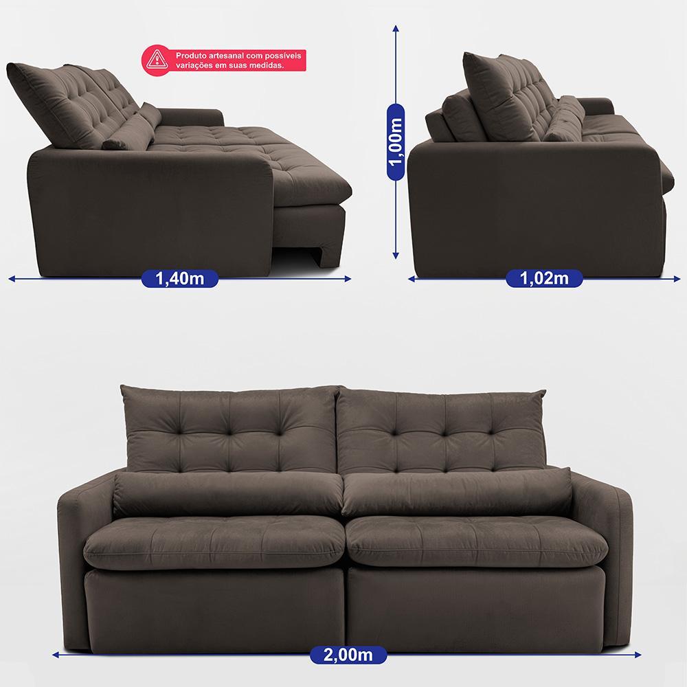 Sofá Sem Caixa Retrátil 2,00m SoftGel Celeste Velusoft Café Cama inBox - 4