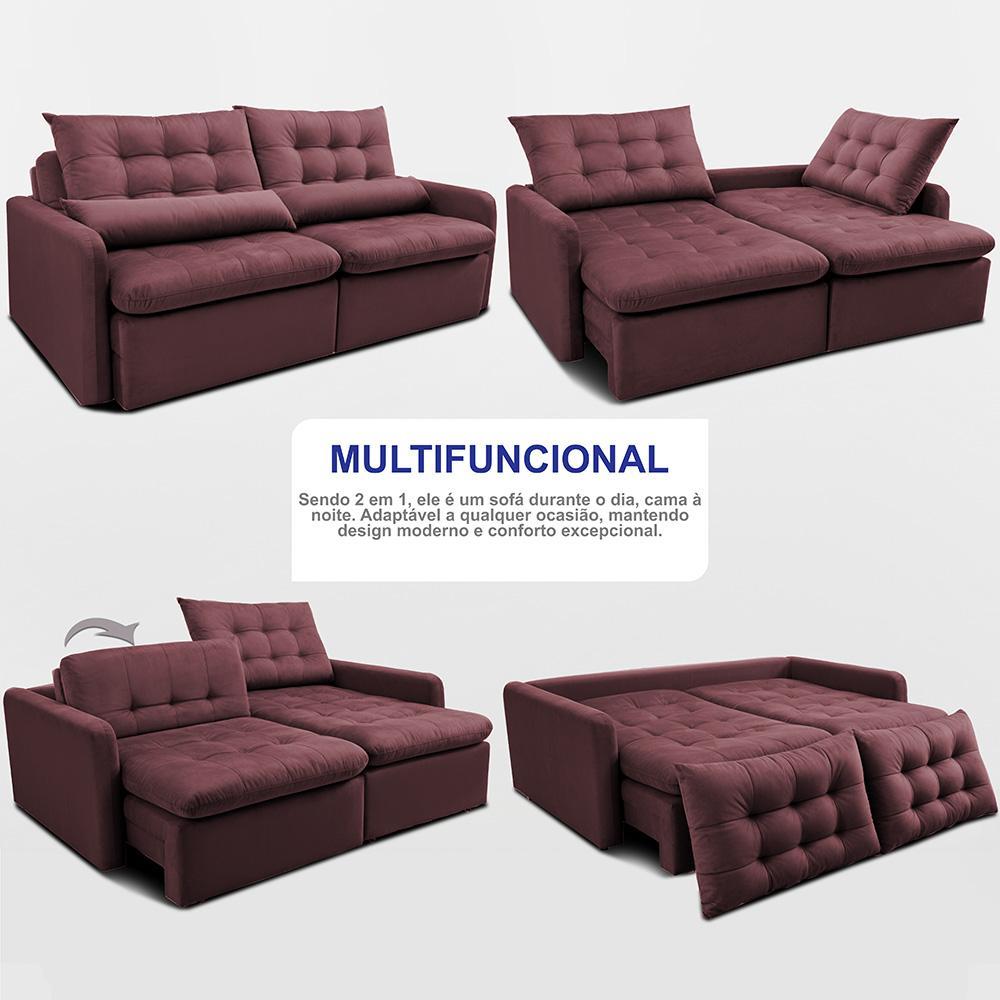 Sofá Sem Caixa Retrátil 1,60m SoftGel Celeste Velusoft Vinho Cama inBox - 5
