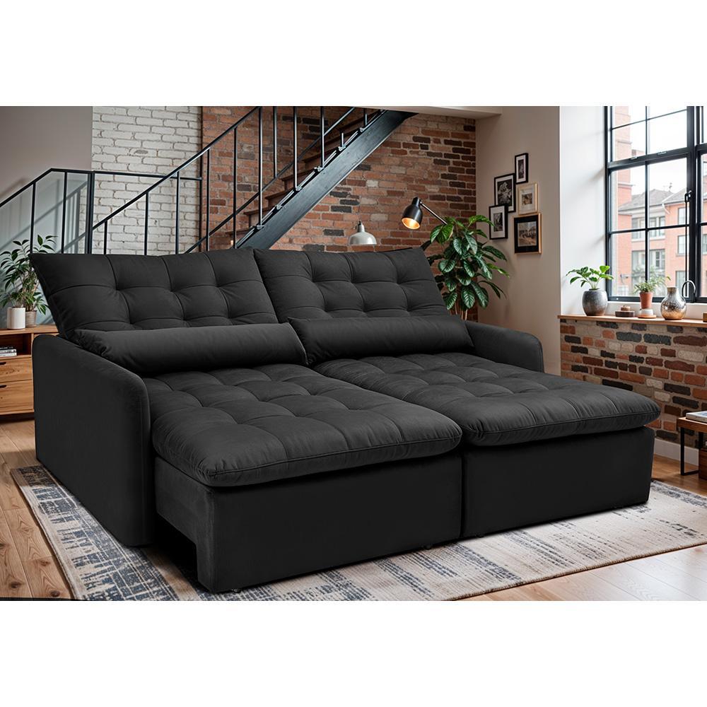 Sofá Sem Caixa Retrátil 1,80m SoftGel Celeste Velusoft Preto Cama inBox - 1