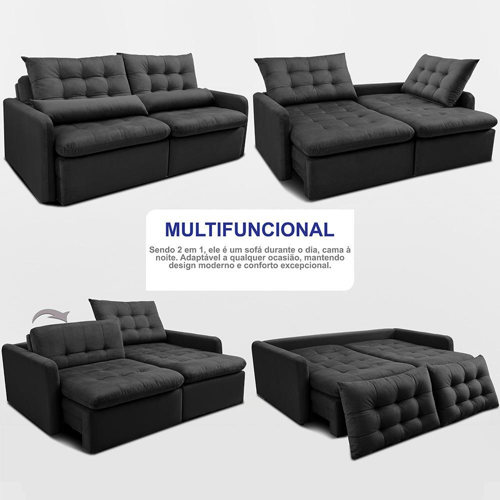 Sofá Sem Caixa Retrátil 1,80m SoftGel Celeste Velusoft Preto Cama inBox - 5