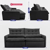 Sofá Sem Caixa Retrátil 1,80m SoftGel Celeste Velusoft Preto Cama inBox