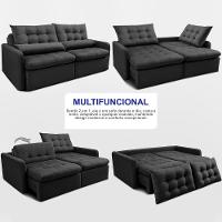 Sofá Sem Caixa Retrátil 1,80m SoftGel Celeste Velusoft Preto Cama inBox - 5