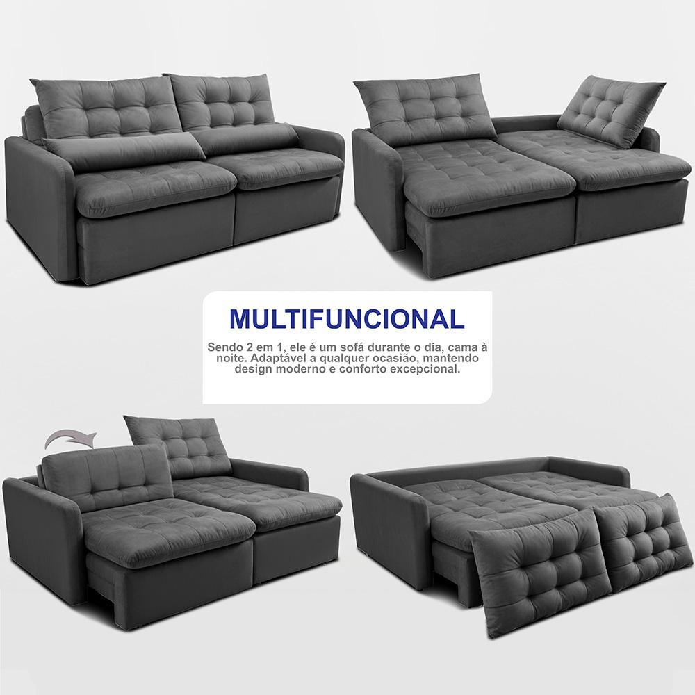 Sofá Sem Caixa Retrátil 1,80m SoftGel Celeste Velusoft Cinza Cama inBox - 5