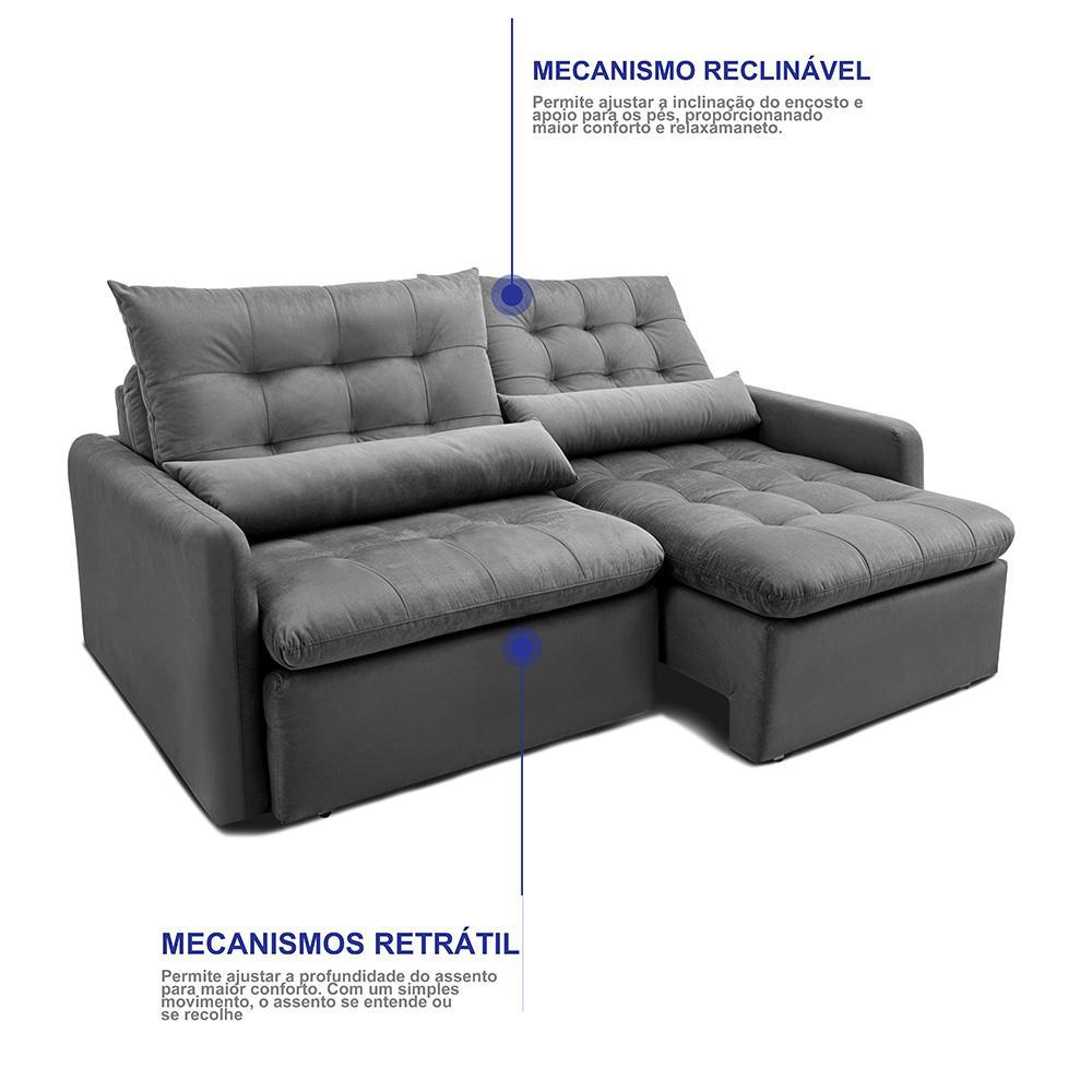 Sofá Sem Caixa Retrátil 1,80m SoftGel Celeste Velusoft Cinza Cama inBox - 6