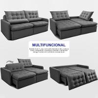 Sofá Sem Caixa Retrátil 1,60m SoftGel Celeste Velusoft Cinza Cama inBox - 5