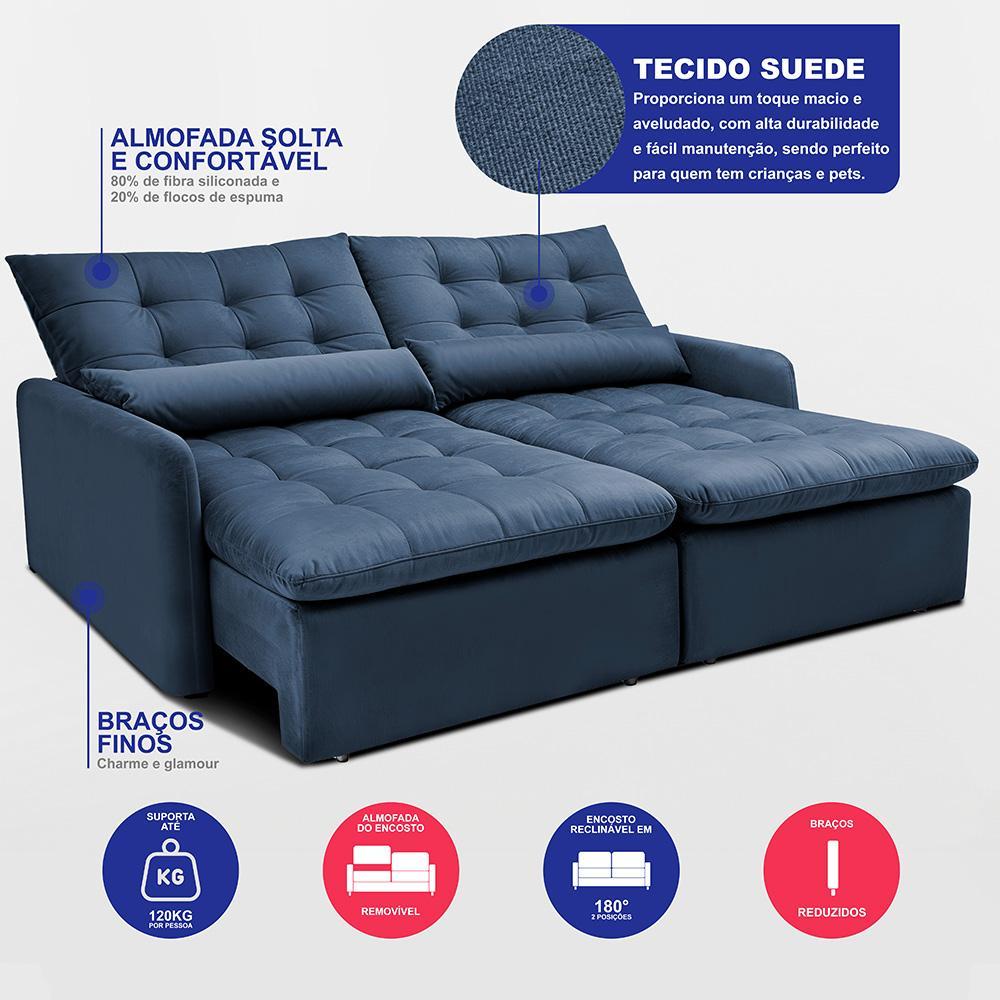 Sofá Sem Caixa Retrátil 1,80m SoftGel Celeste Velusoft Azul Cama inBox - 3