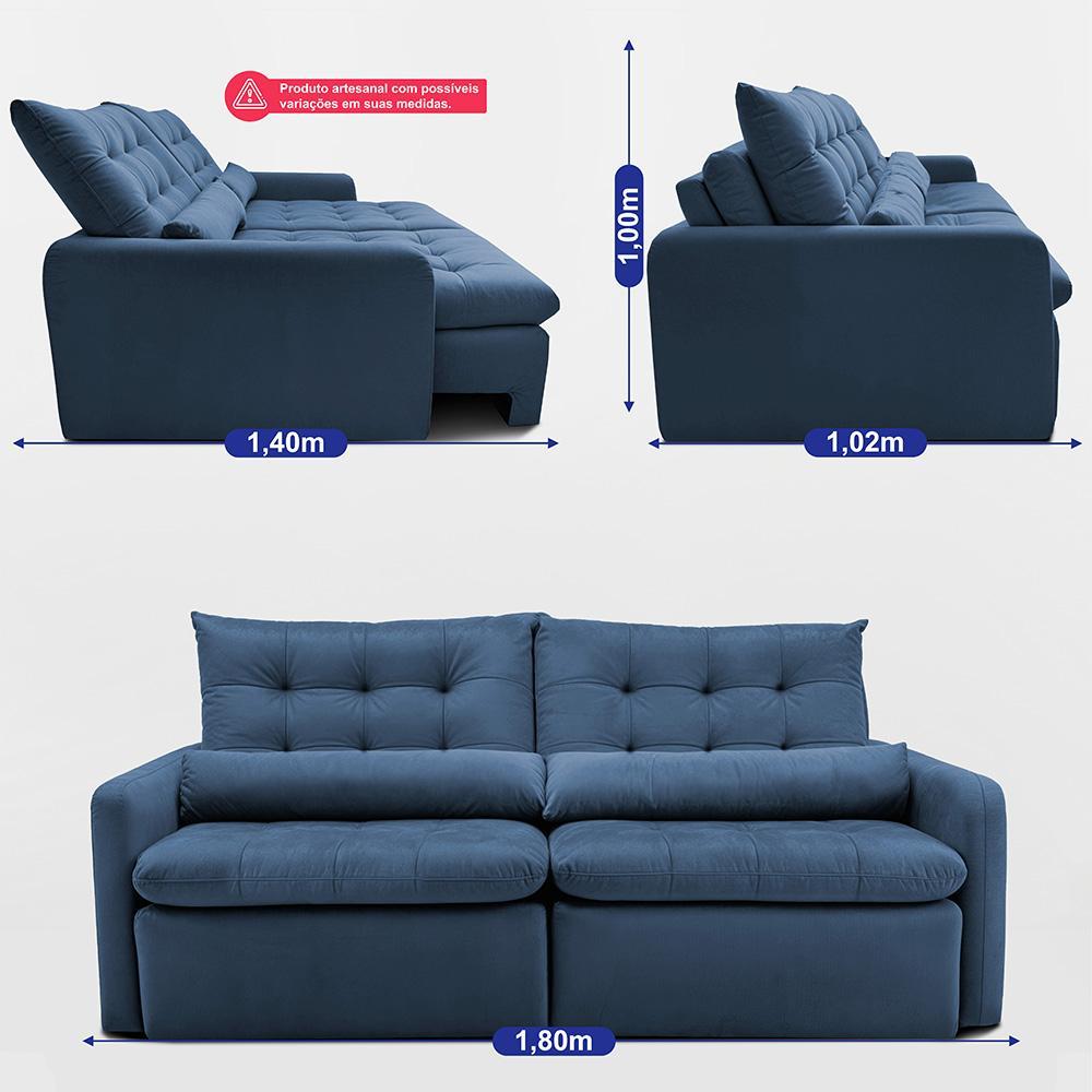Sofá Sem Caixa Retrátil 1,80m SoftGel Celeste Velusoft Azul Cama inBox - 4