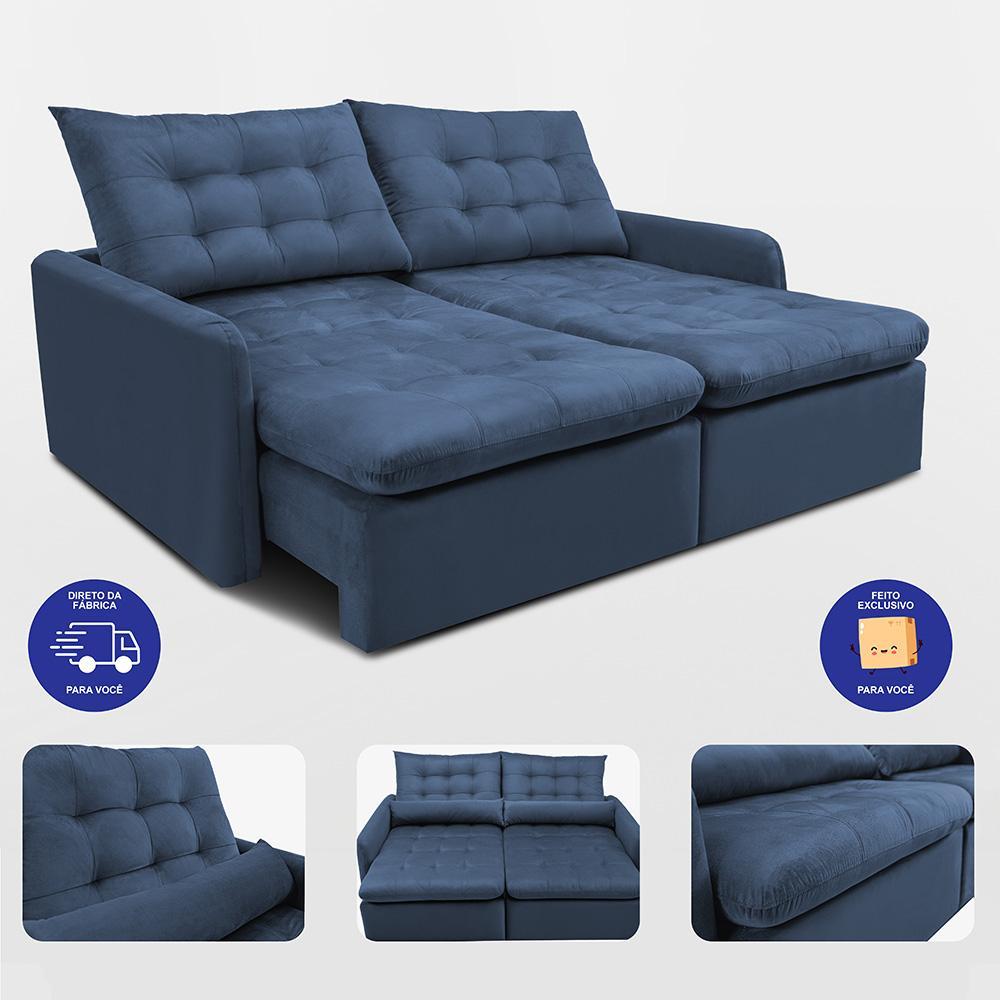 Sofá Sem Caixa Retrátil 1,80m SoftGel Celeste Velusoft Azul Cama inBox - 7