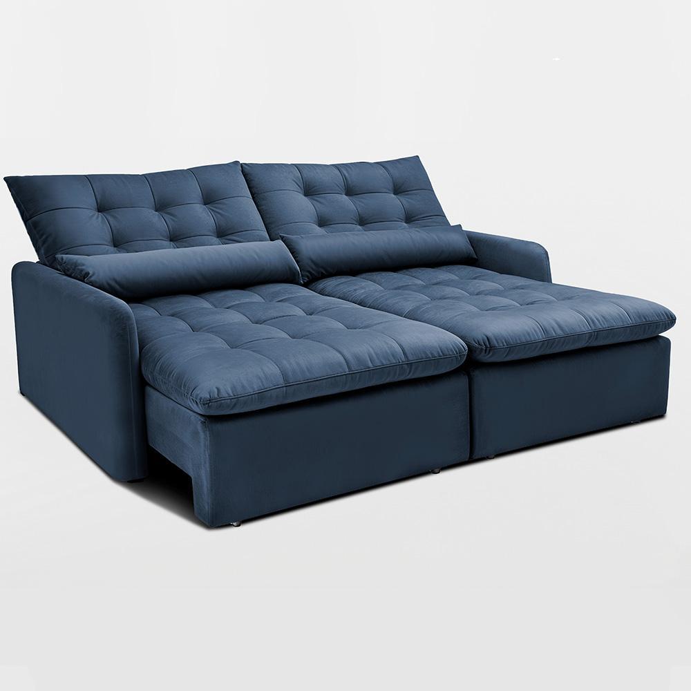 Sofá Sem Caixa Retrátil 1,80m SoftGel Celeste Velusoft Azul Cama inBox - 8