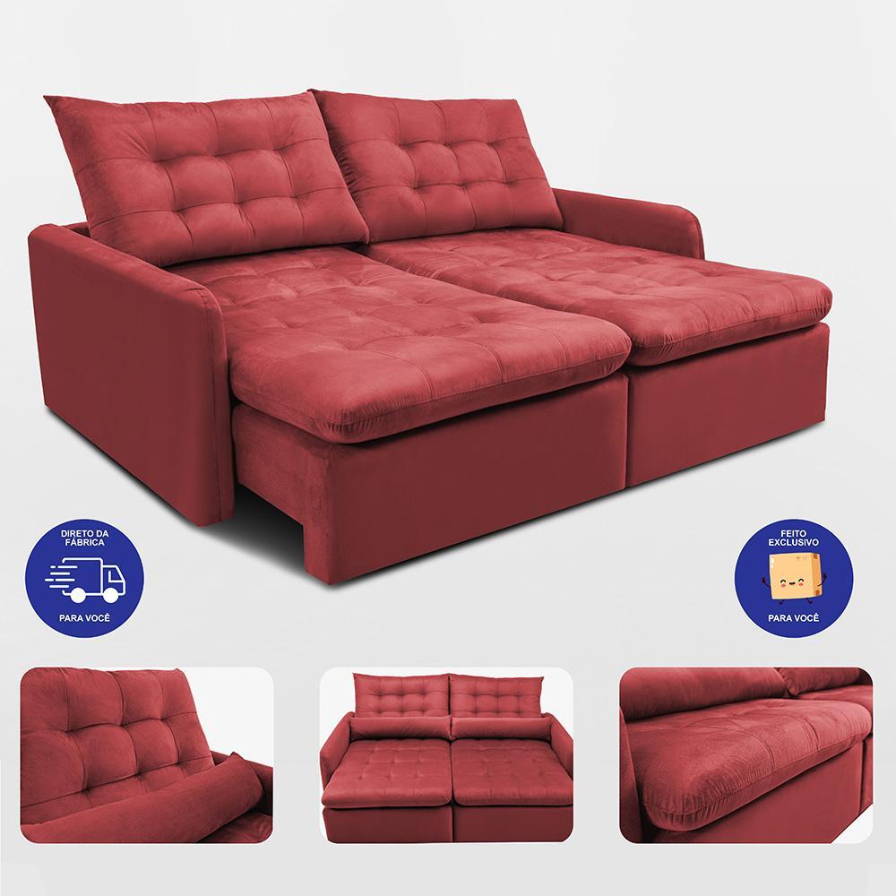 Sofá Sem Caixa Retrátil 1,60m SoftGel Celeste Velusoft Vermelho Cama inBox - 7