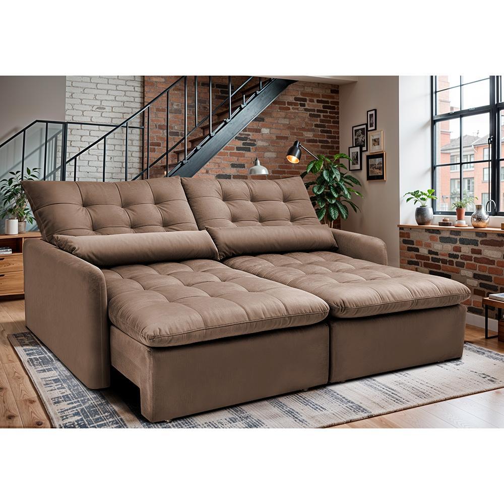 Sofá Sem Caixa Retrátil 1,80m SoftGel Celeste Velusoft Castor Cama inBox - 1