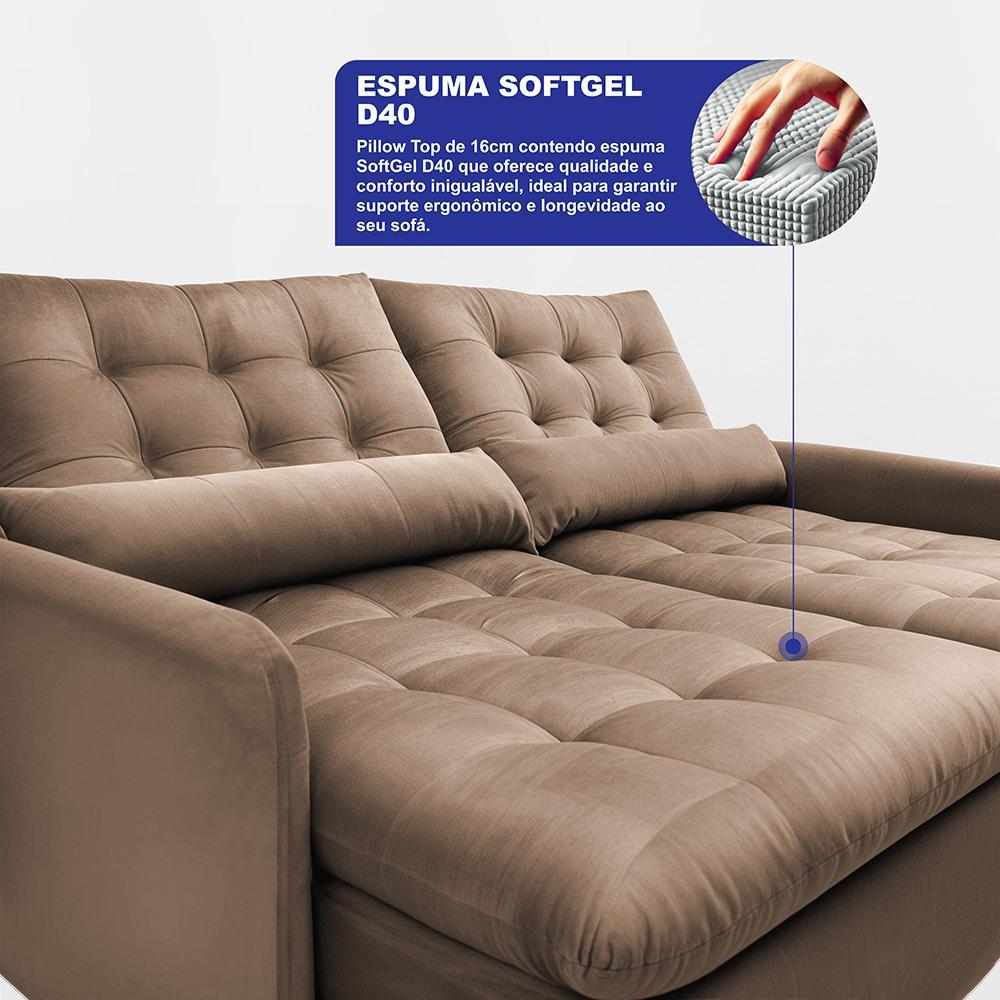 Sofá Sem Caixa Retrátil 1,80m SoftGel Celeste Velusoft Castor Cama inBox - 2