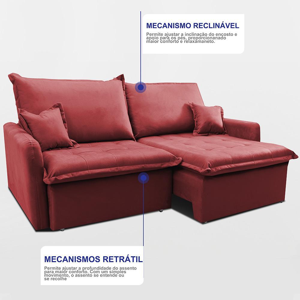 Sofá Sem Caixa Retrátil 1,80m SoftGel Luna Velusoft Vermelho Cama inBox - 6