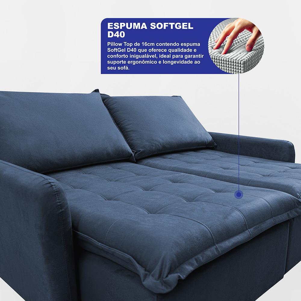 Sofá Sem Caixa Retrátil 1,80m SoftGel Luna Velusoft Azul Cama inBox - 2