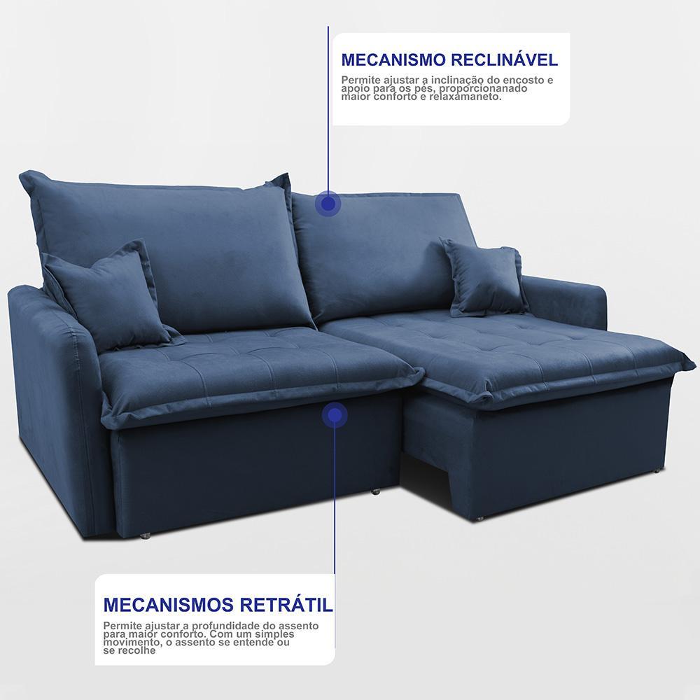 Sofá Sem Caixa Retrátil 1,80m SoftGel Luna Velusoft Azul Cama inBox - 6