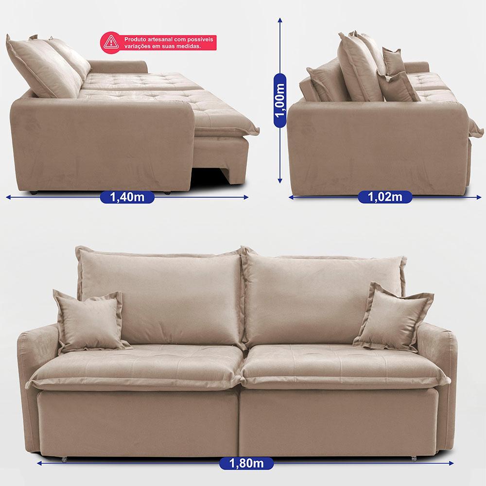 Sofá Sem Caixa Retrátil 1,80m SoftGel Luna Velusoft Bege Cama inBox - 4