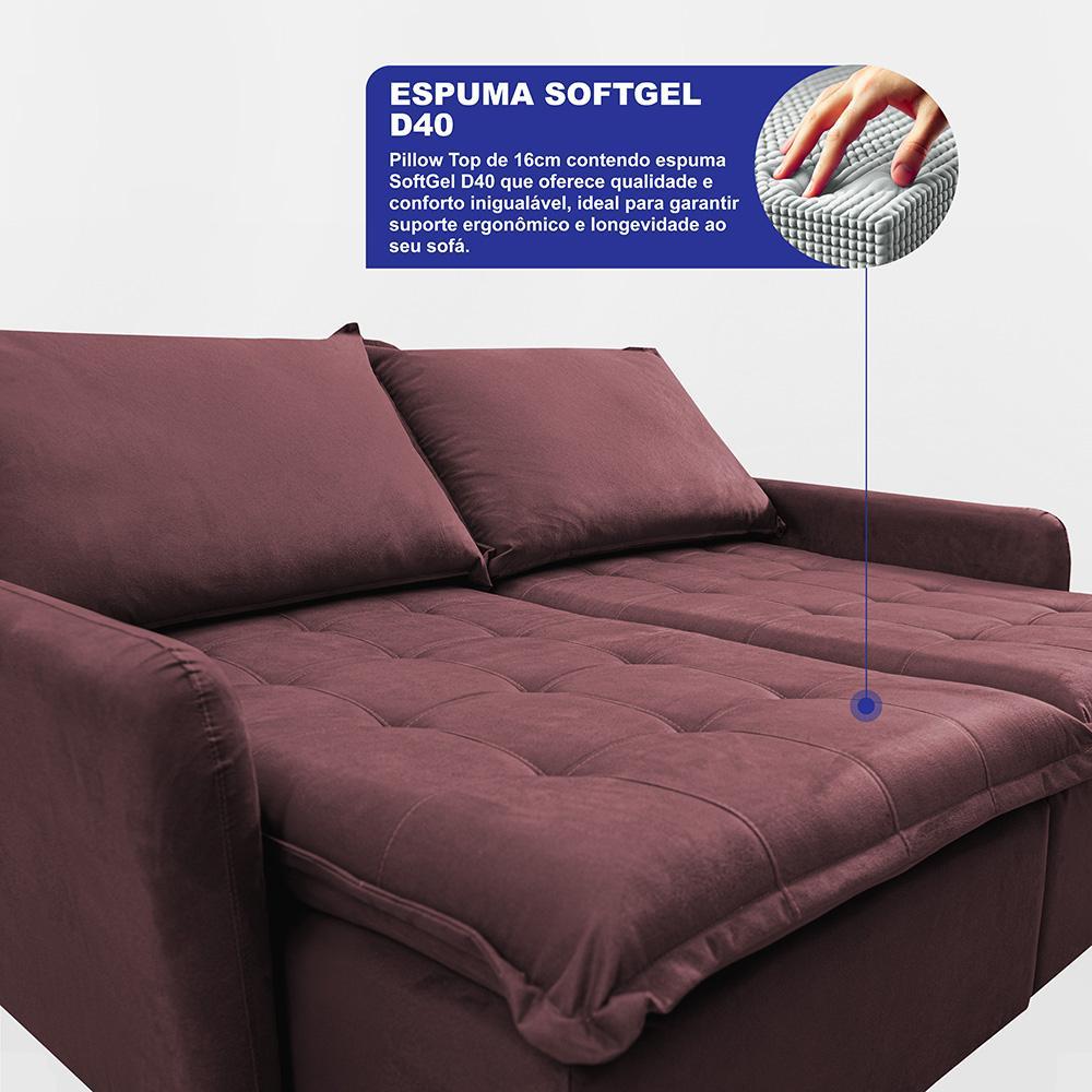 Sofá Sem Caixa Retrátil 1,60m SoftGel Luna Velusoft Vinho Cama inBox - 2