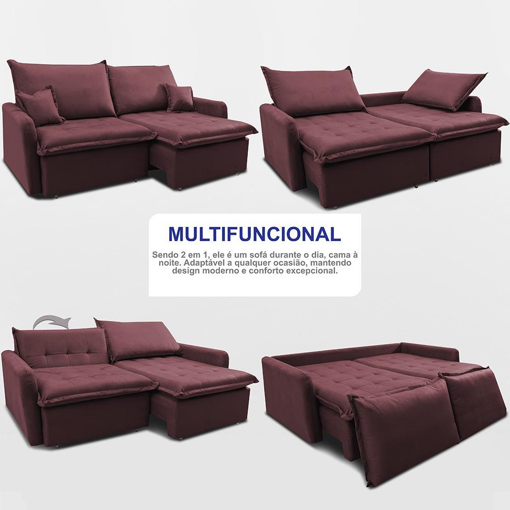 Sofá Sem Caixa Retrátil 1,60m SoftGel Luna Velusoft Vinho Cama inBox - 5