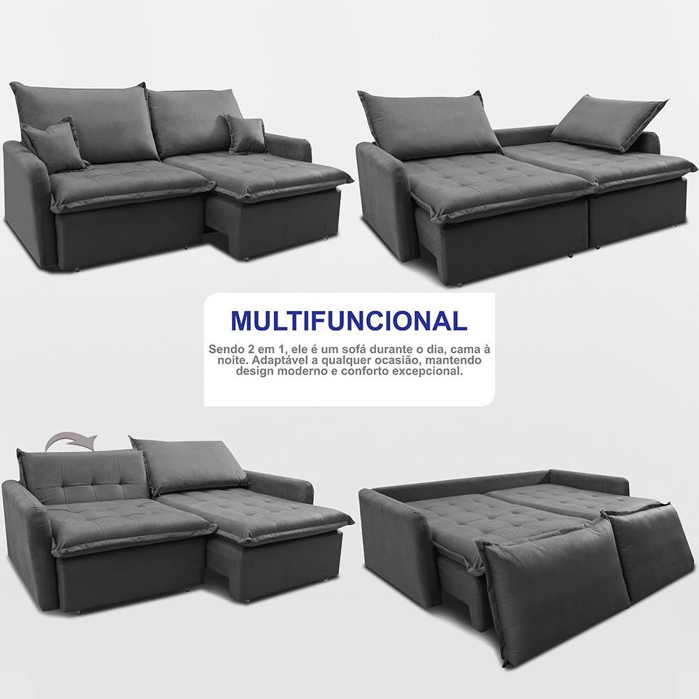 Sofá Sem Caixa Retrátil 1,60m SoftGel Luna Velusoft Cinza Cama inBox - 5