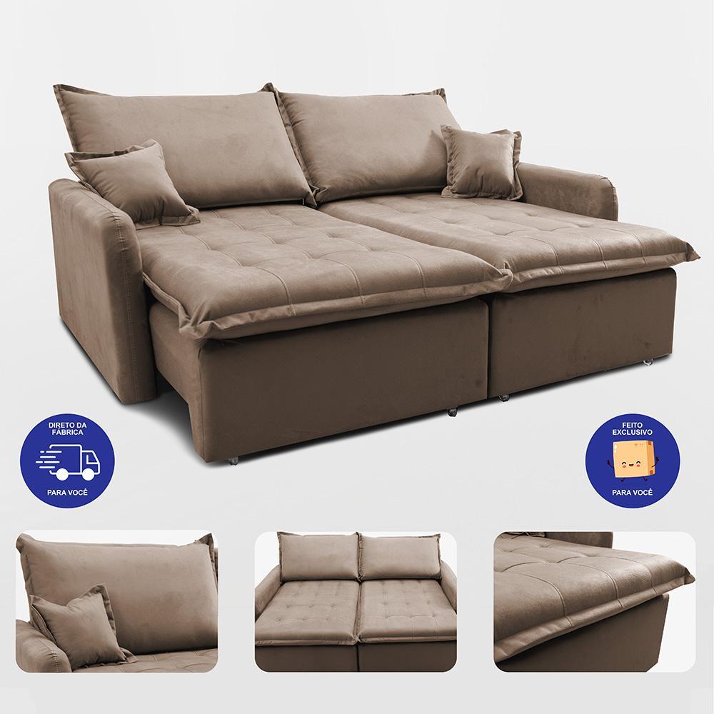 Sofá Sem Caixa Retrátil 1,60m SoftGel Luna Velusoft Castor Cama inBox - 7