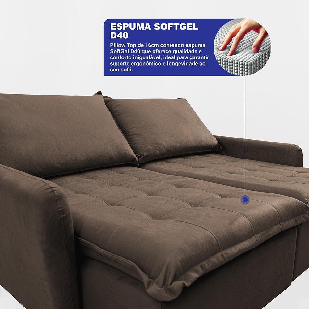 Sofá Sem Caixa Retrátil 1,60m SoftGel Luna Velusoft Café Cama inBox - 2