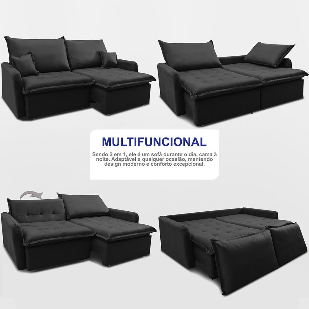 Sofá Sem Caixa Retrátil 2,00m SoftGel Luna Velusoft Preto Cama inBox - 5