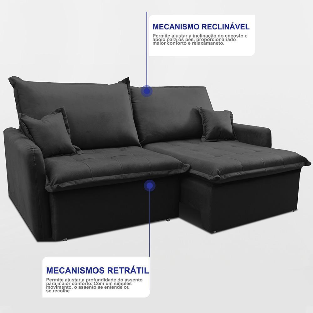Sofá Sem Caixa Retrátil 2,00m SoftGel Luna Velusoft Preto Cama inBox - 6